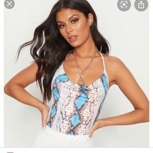 Snake skin cowl neck bodysuit